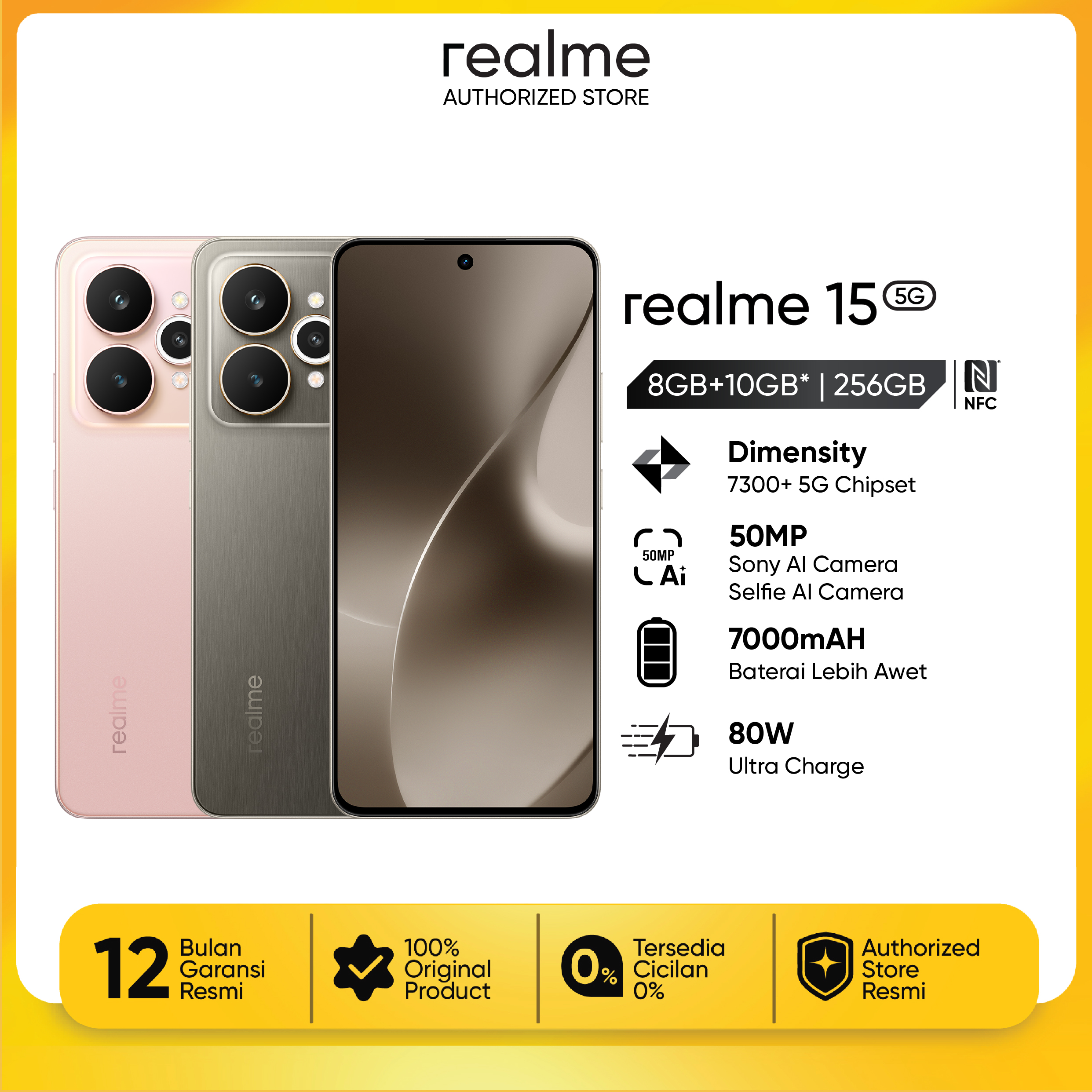 Realme 15 5g 8Gb+256Gb | Dimensity 7300+ 5g Chipset | 50Mp Sony Ai Camera | 7000Mah Battery Giá 4,899,000 Đồng*Miễn phí vận chuyển