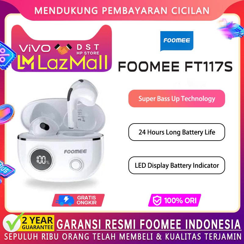 Foomee FT117s Earphone Bluetooth 5.3 TWS True Wireless Stereo LED Display Harga 119,900 rupiah*Gratis Ongkir