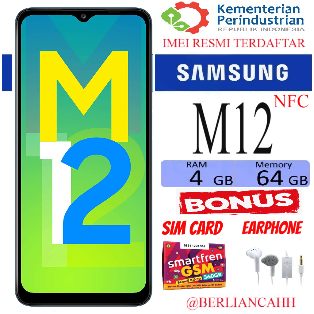 HP Samsung Galaxy M12 Ram 4 GB ROM 64 GB NFC warranty-ein Harga  1,000,000 Ringgit*Penghantaran Percuma