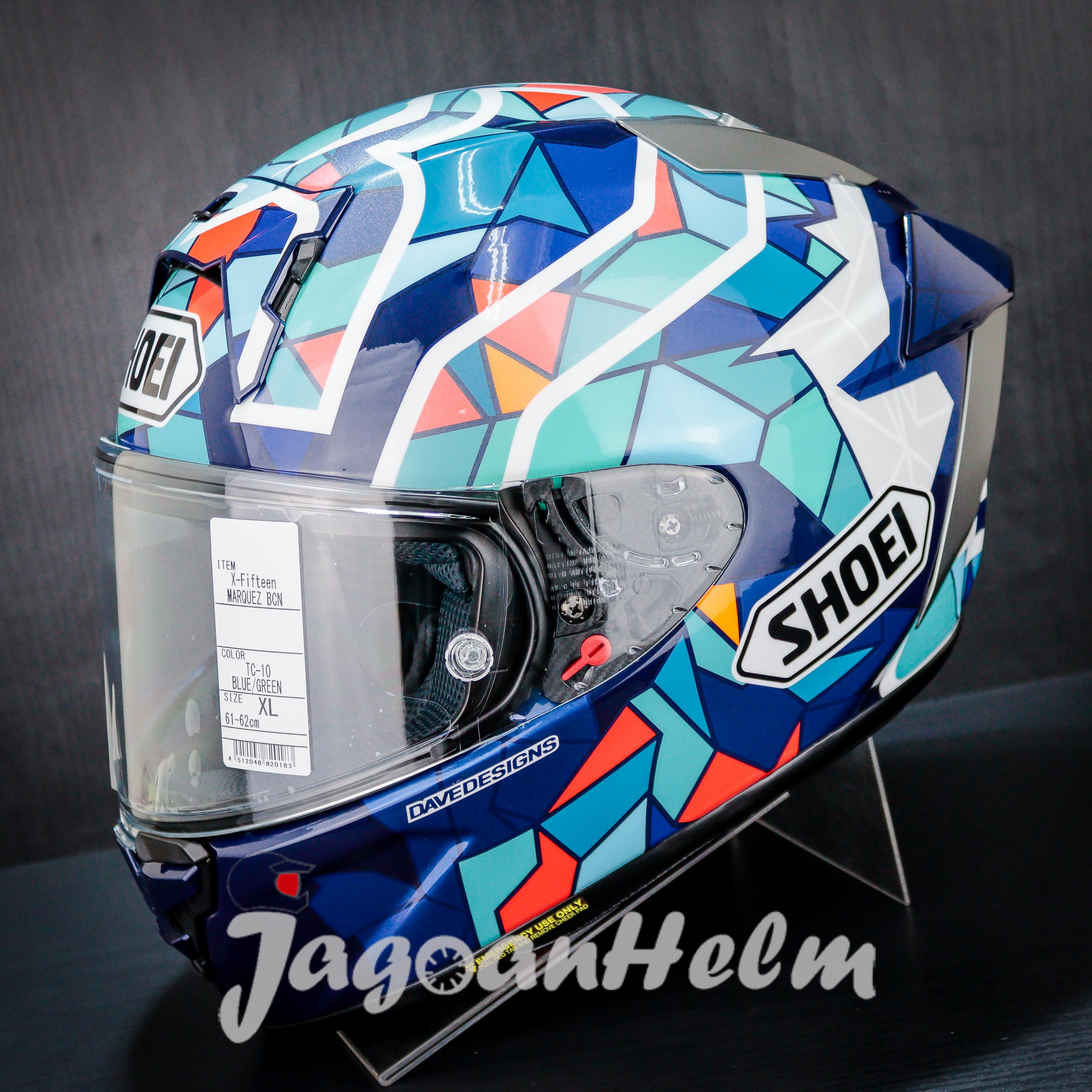 SHOEI HELM X15 MARQUEZ BARCELONA TC10 | BLUE GREEN | XFIFTEEN SNI Harga 15,570,500 rupiah*Gratis Ongkir