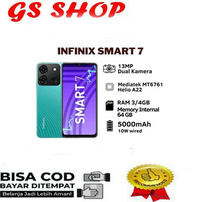 HANDPHONE INFINIX SMART 7 RAM 4/64GB Harga 1,299,000 rupiah*Gratis Ongkir