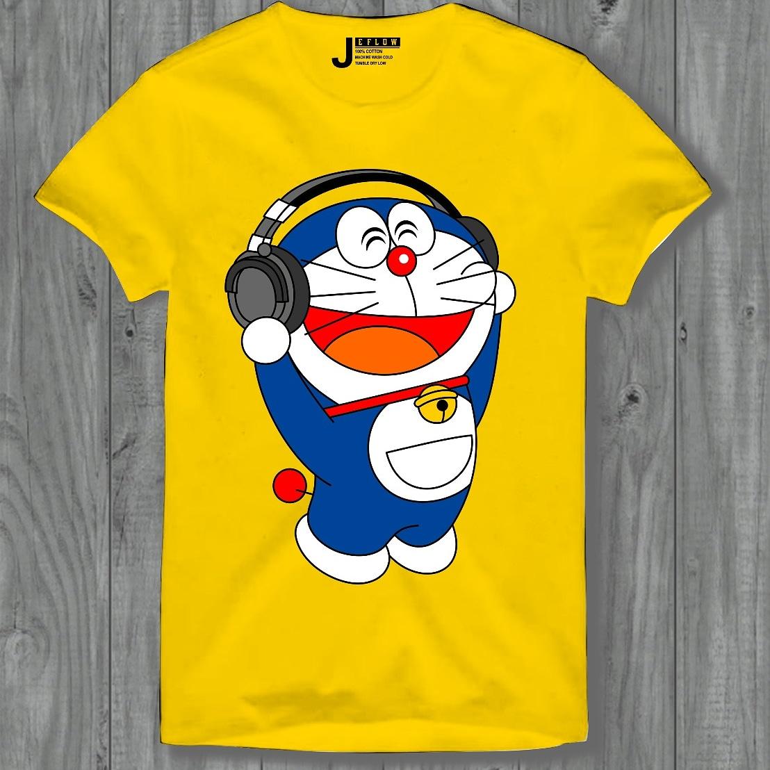 BANG KAOS DISTRO DORAEMON LIKE MUSIC KUNING KAOS DISTRO BAJU DISTRO BAJU PRIA KAOS PRIA