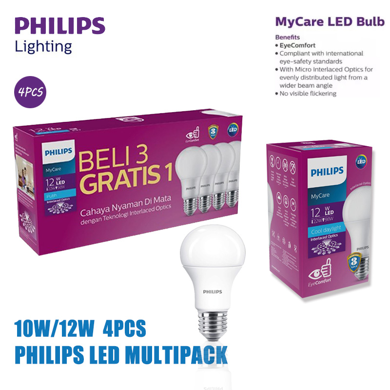 MultiPack Philips MyCare LedBulb 12W 8W/10W/12W 4PCS 6500K Putih Harga 38,500 rupiah*Gratis Ongkir