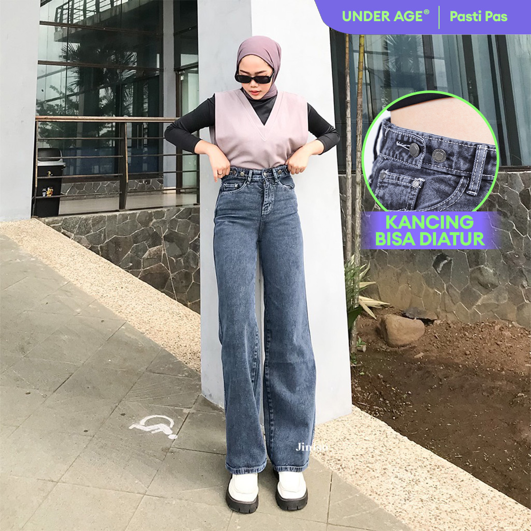 Jiniso-highwaist adjustable baggy jeans 444 under age Harga 199,500 rupiah*Gratis Ongkir
