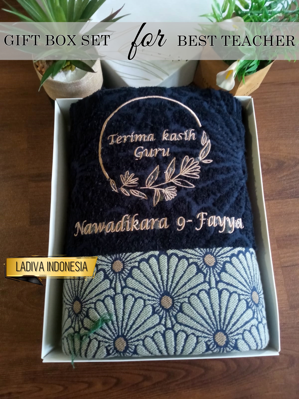 Kado Buat Guru - hadiah box Set Handuk Custom Nama + Exclusive Box + Free Kartu Ucapan