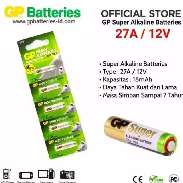 Original Gp 27A Alkaline 12 Volt Battery (A27 Mn27) Old Avanza Car Remote Battery, Gate, Alarm Harga 8,500 rupiah*Gratis Ongkir