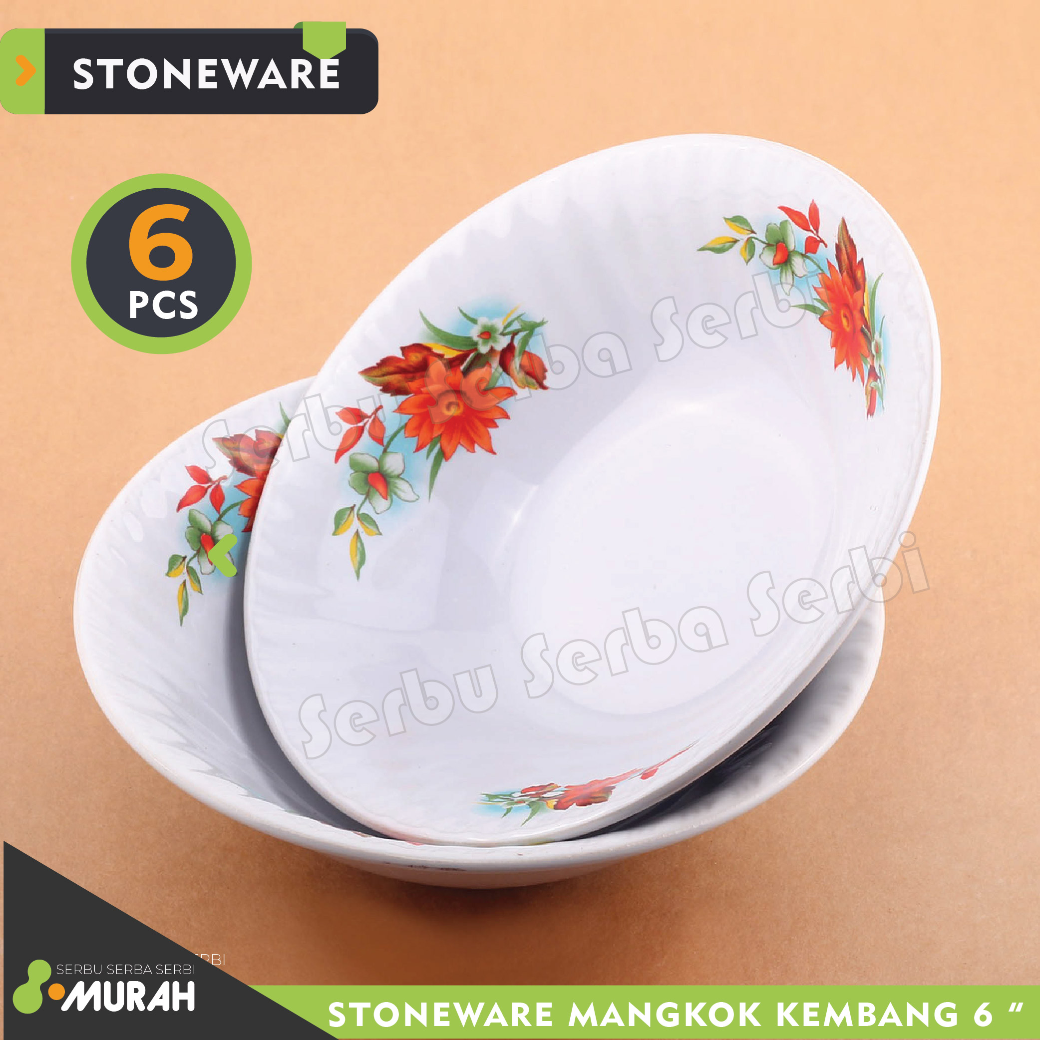 PARABOT JAYA - SET 6 PCS - Mangkok KERAMIK LUCKY BUNGA 6"- Mangkok Cantik - Mangkuk Kaca Souvenir - Maβ¦