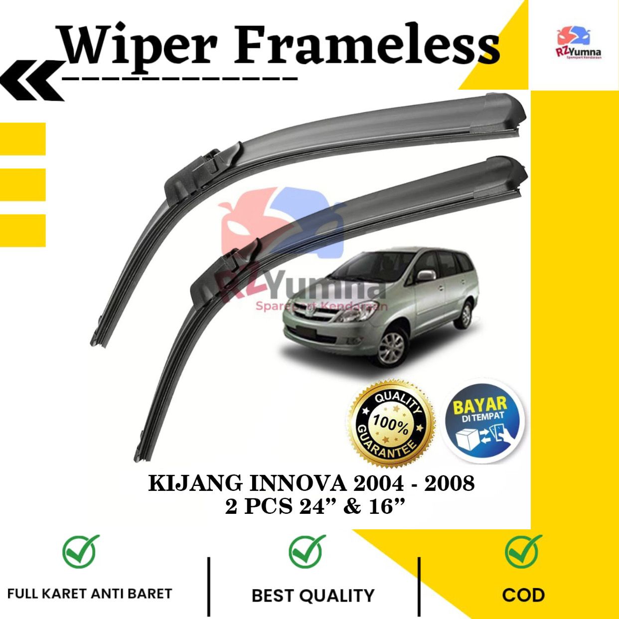 1 Set Wiper Frameless Toyota Kijang Innova Rezeki Yumna Harga  57,500 Ringgit*Penghantaran Percuma