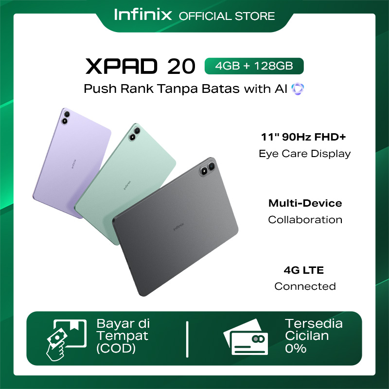 Infinix XPAD 20 4G 4/128GB - Mediatek Helio G88 - 11" FHD+ - 7000 mAh - 4G LTE Connected Harga  1,829,000 Ringgit*Penghantaran Percuma