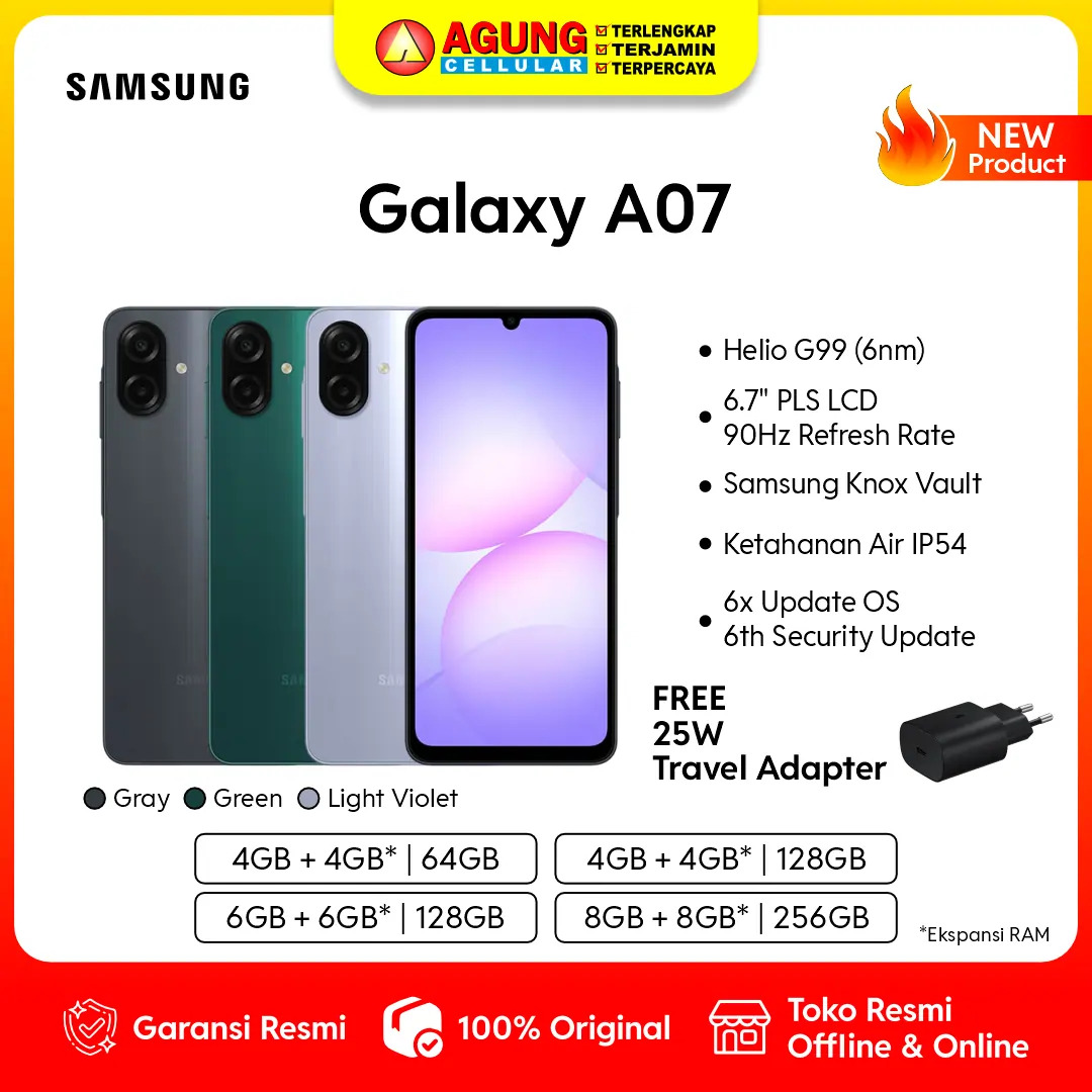 Samsung Galaxy A07 4G LTE official warranty Samsung Indonesia Harga  1,469,000 Ringgit*Penghantaran Percuma