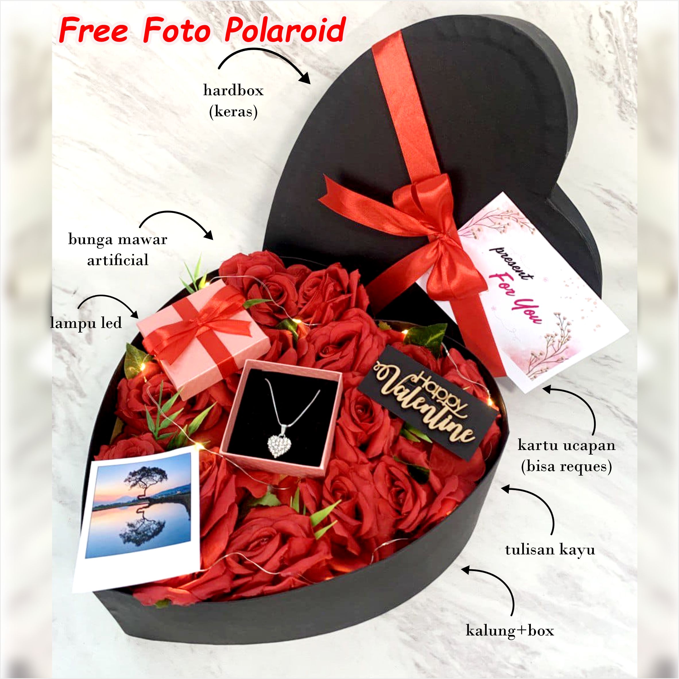 Kado Ulang Tahun Hampers Ultah Anniversary Hadiah Valentine Wisuda Box Love Bunga Mawar Box Isi Kalung…
