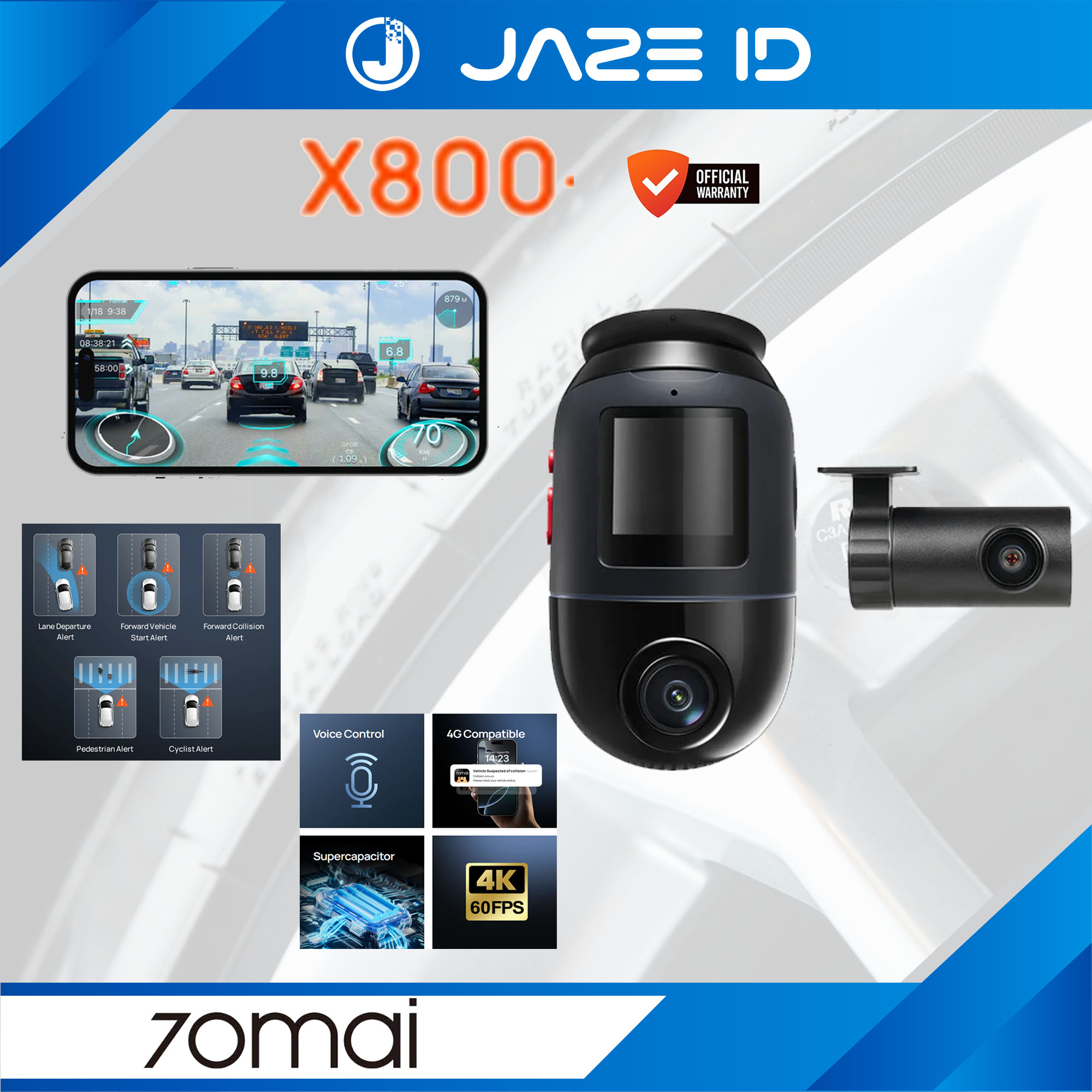 70Mai Dash Cam Car X800 Dvr 360 Tracker Gps 4g Car Camera 4K Adas Ai Harga 5,299,000 rupiah*Gratis Ongkir