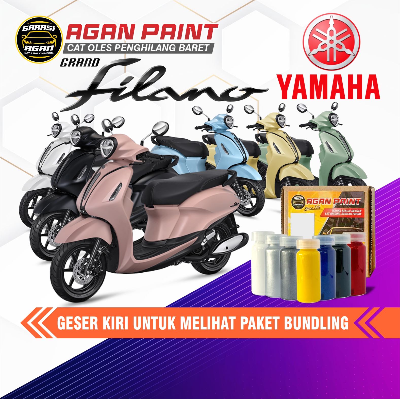Cat Penghilang Baret FILANO Cat Oles Motor Yamaha New Grand Filano Cat Original Pabrik GARASI AGAN Harga 64,000 Ringgit*Penghantaran Percuma