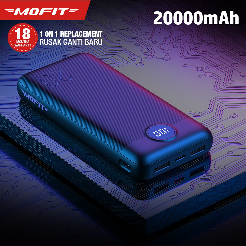Powerbank MOFIT: M29 20000mAh + Fast Charge 2.4A Real Capacity / M18 10000 mAh / M36 30.000 mAh