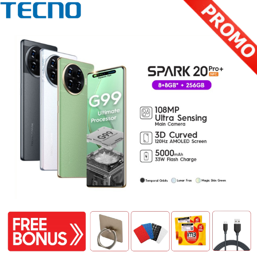 Tecno Spark 20 Pro+ Nfc - 8Gb+256Gb, 3D Curved 6.78'' Amoled Fhd+ 120Hz Smartphone Harga 2,167,000 rupiah*Gratis Ongkir