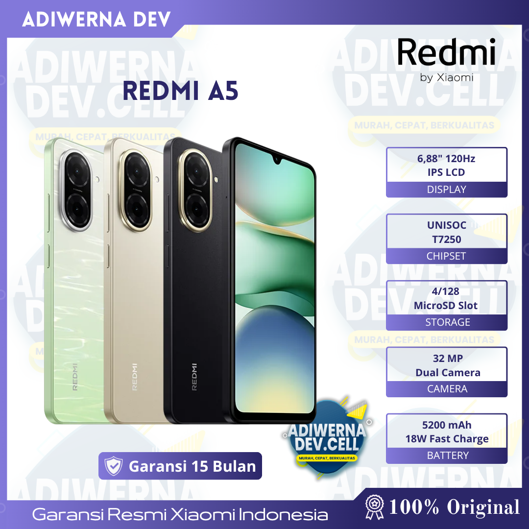 Xiaomi Redmi A5 4+4/128GB Garansi Resmi | Kamera hebat 32MP | Desain memikat 6.88"display | Baterai kuat 5200mAh | Octa-Core prosesor anti Lemot Harga 1,350,000 rupiah*Gratis Ongkir