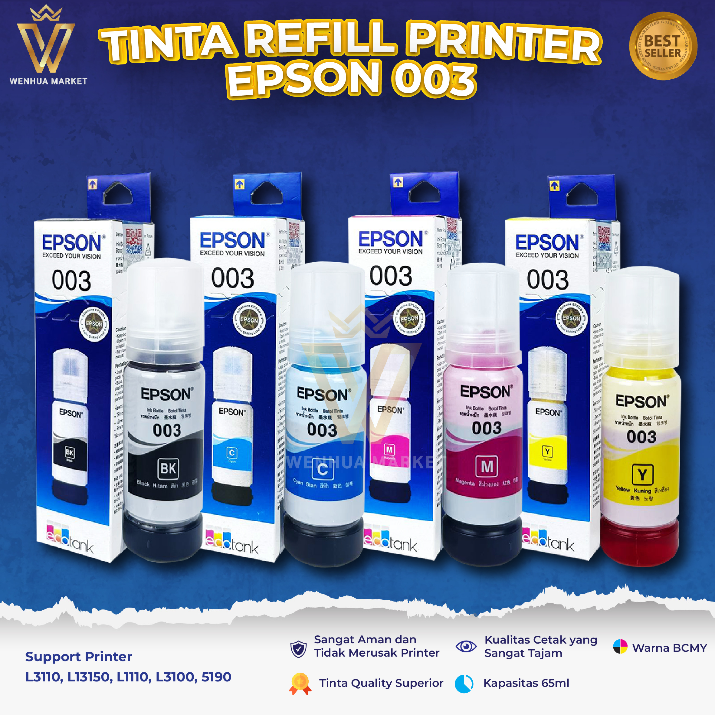 Epson 003 Ink Printer Type L3110 L13150 L1110 L3100 L3210 L5190 Print Neatly Every Day Harga 15,475 rupiah*Gratis Ongkir