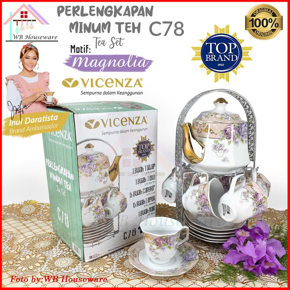 Vicenza tea set ceramic motif Magnolia ca78/cup set + teapot/glass coffee tea cup + placemat