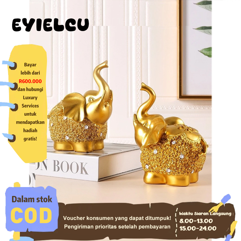 Eyre（Favorit Pelanggan ♕） 2pcs Kerajinan Resin, Gajah Kecil Bahagia, Dekorasi Eropa, Lemari TV, Dekora…