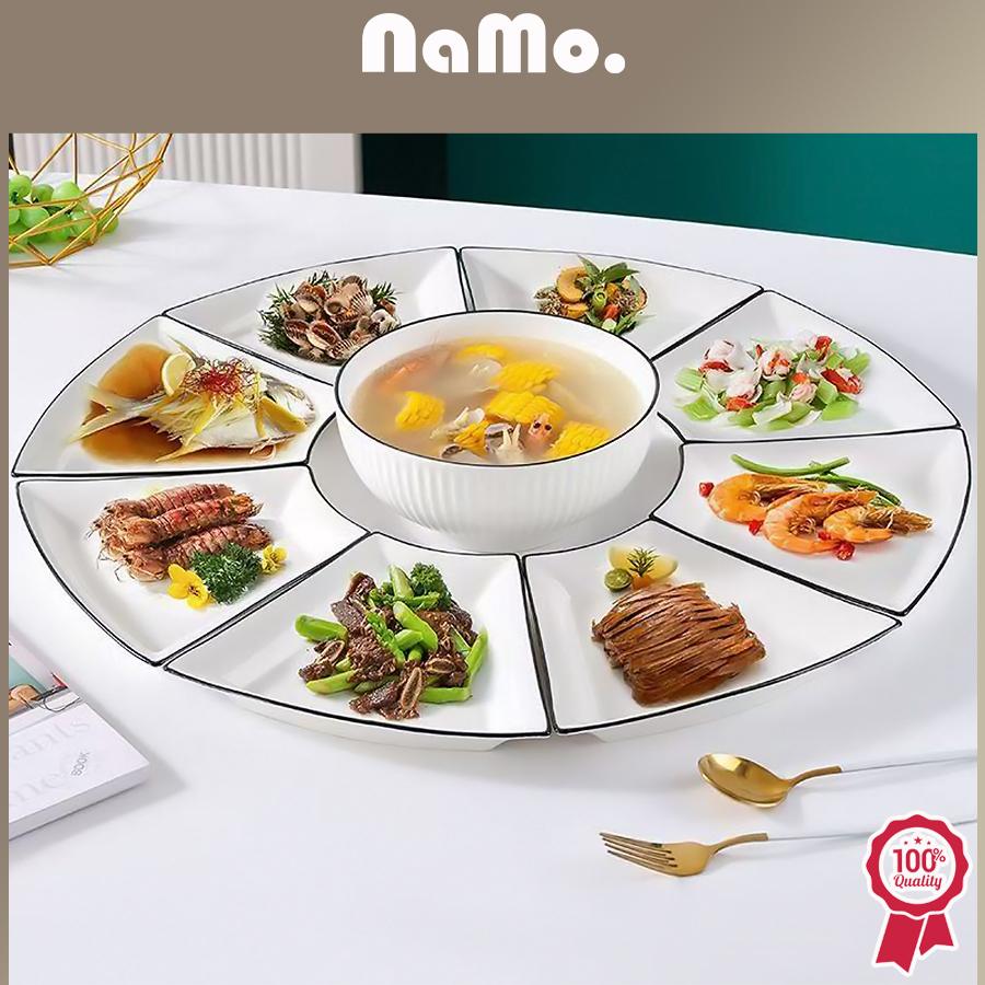 Namo hadiah - Set 1/4/6 Elegant Triangle Plates Luxury Thick Ceramic dinner set Flower Style Soup Bowl