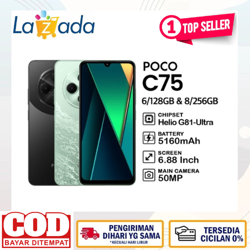 handphone POCO C75 (6/128GB) (8/256GB) | Layar 6,88" | 50MP AI | 18W Pengisian cepat | NFC Harga  1,300,000 Ringgit*Penghantaran Percuma