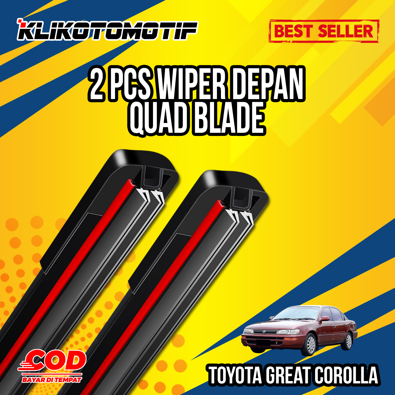 Klikoto Wiper Mobil QUAD Blade TOYOTA COROLLA - Wiper 4 Lapis Karet Kaca Depan Mobil Empat Layer 4 Lapis Anti Baret - Wiper Mobil PREMIUM Harga 89,420 rupiah*Gratis Ongkir