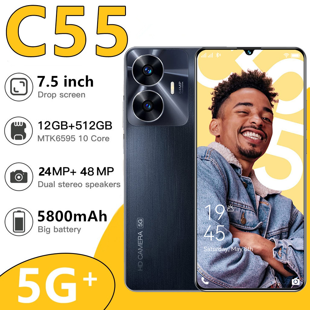 Ponsel C55 versi Global, MediaTek Helio G88 6800mAh 33W SUPERVOOC isi daya 58MP kamera AI FHD + 7.5 ''90Hz Giá 1,069,000 Đồng*Miễn phí vận chuyển