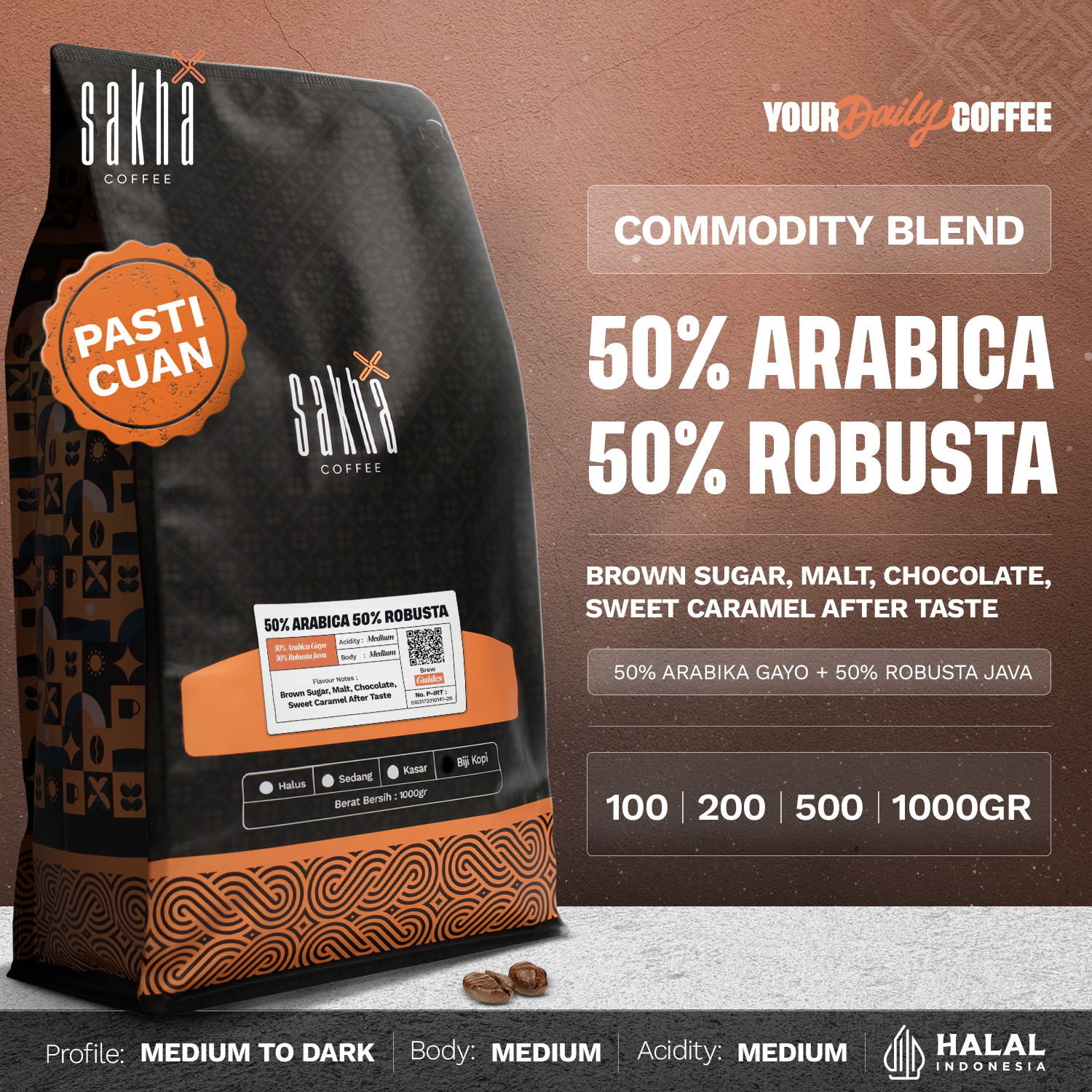 Coffee Beans 50% Arabica Economical Espresso Blend by Sakha Coffee Roastery
