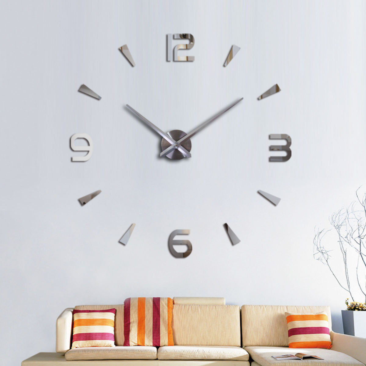 Большие настенные часы 3d DIY Clock Silver