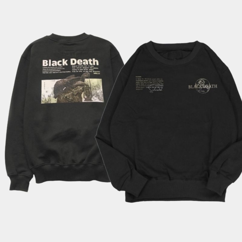 Sweater Keren Pria Distro Viral Black Death Hitam Crewnack Pria