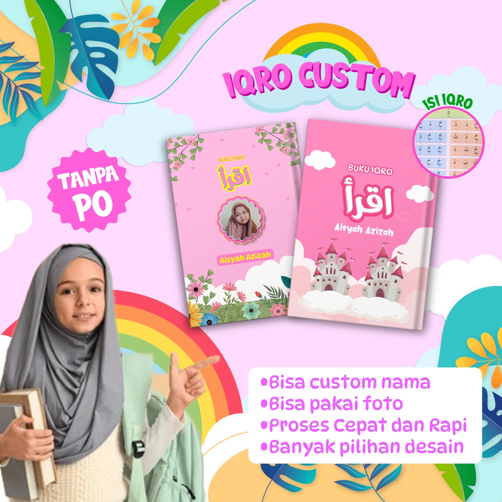 Iqro Custom Book with Children's Names and Photos, Souvenir hadiah for Children's Birthday
