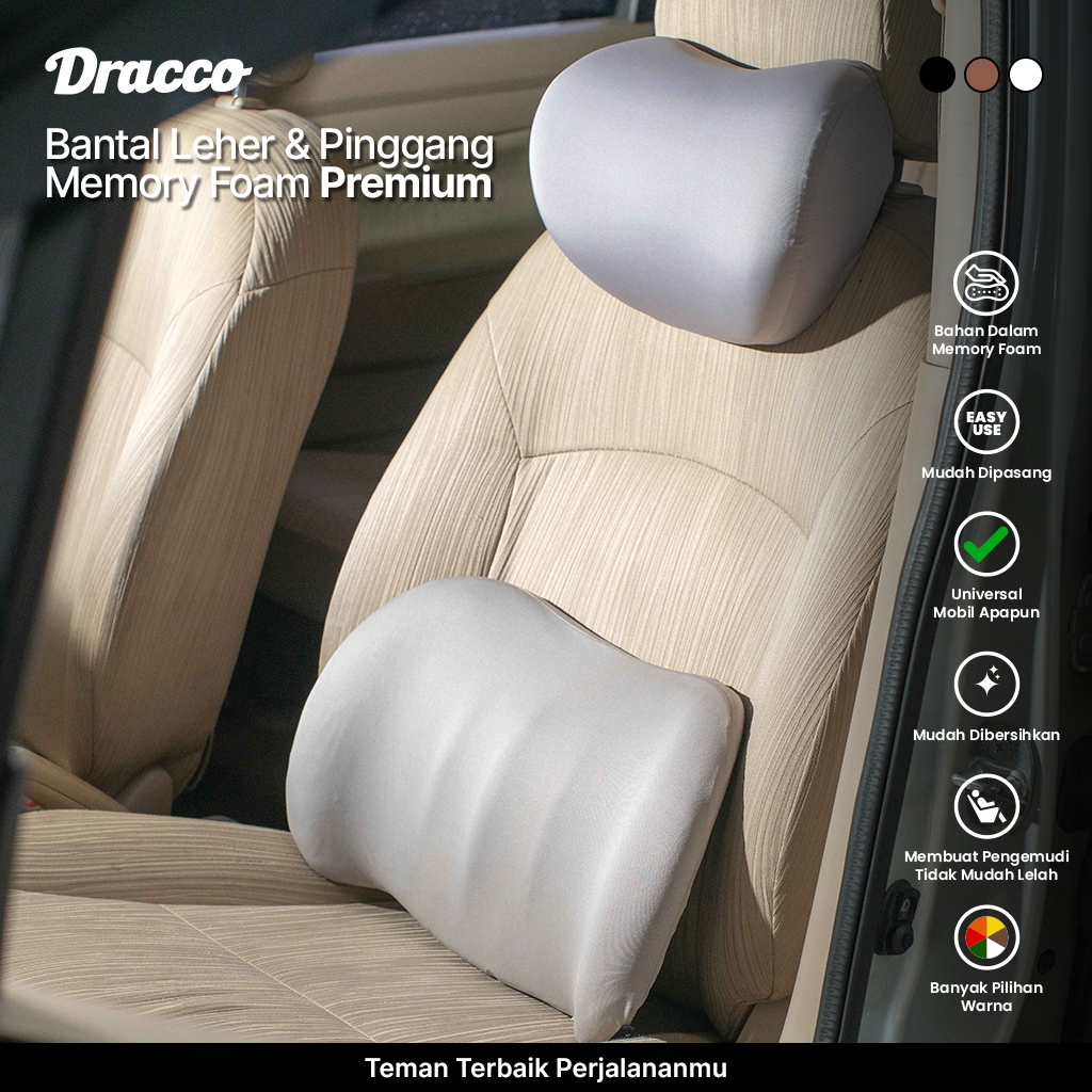 Dracco Car Memory Foam Pillow – Headrest + Lumbar, Super Soft Car Accessories - Gray Harga 112,500 rupiah*Gratis Ongkir