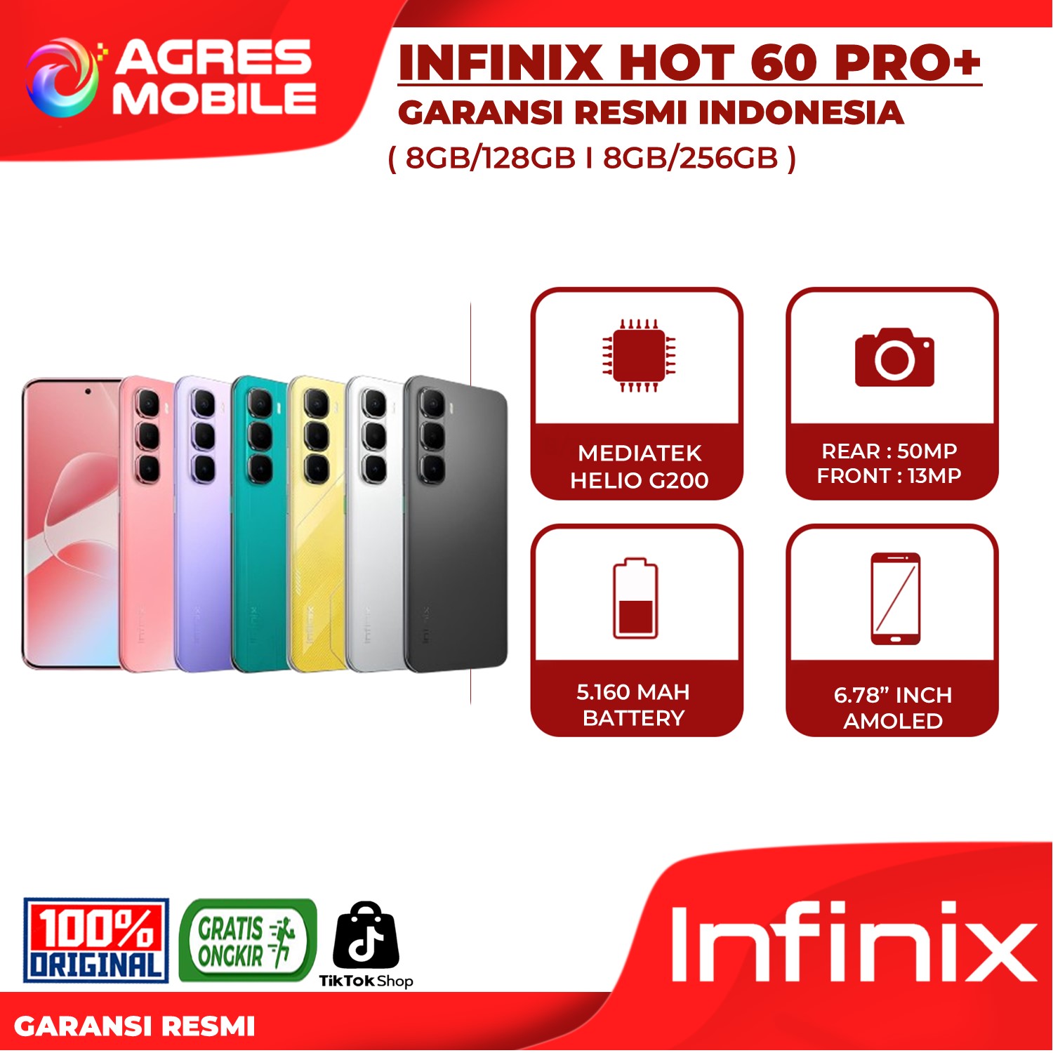 Infinix Hot 60 Pro Plus 8GB/256GB Garansi Resmi Infinix Indonesia Giá 2,639,000 Đồng*Miễn phí vận chuyển