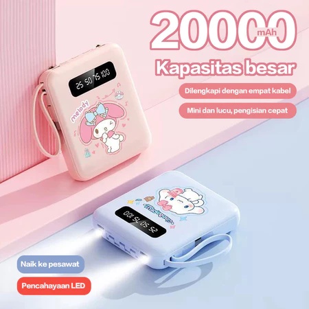 20000Mah Power Bank with Cute Image, Led Battery Display, Cute Cartoon Design with 4 Cables, Candy Col…