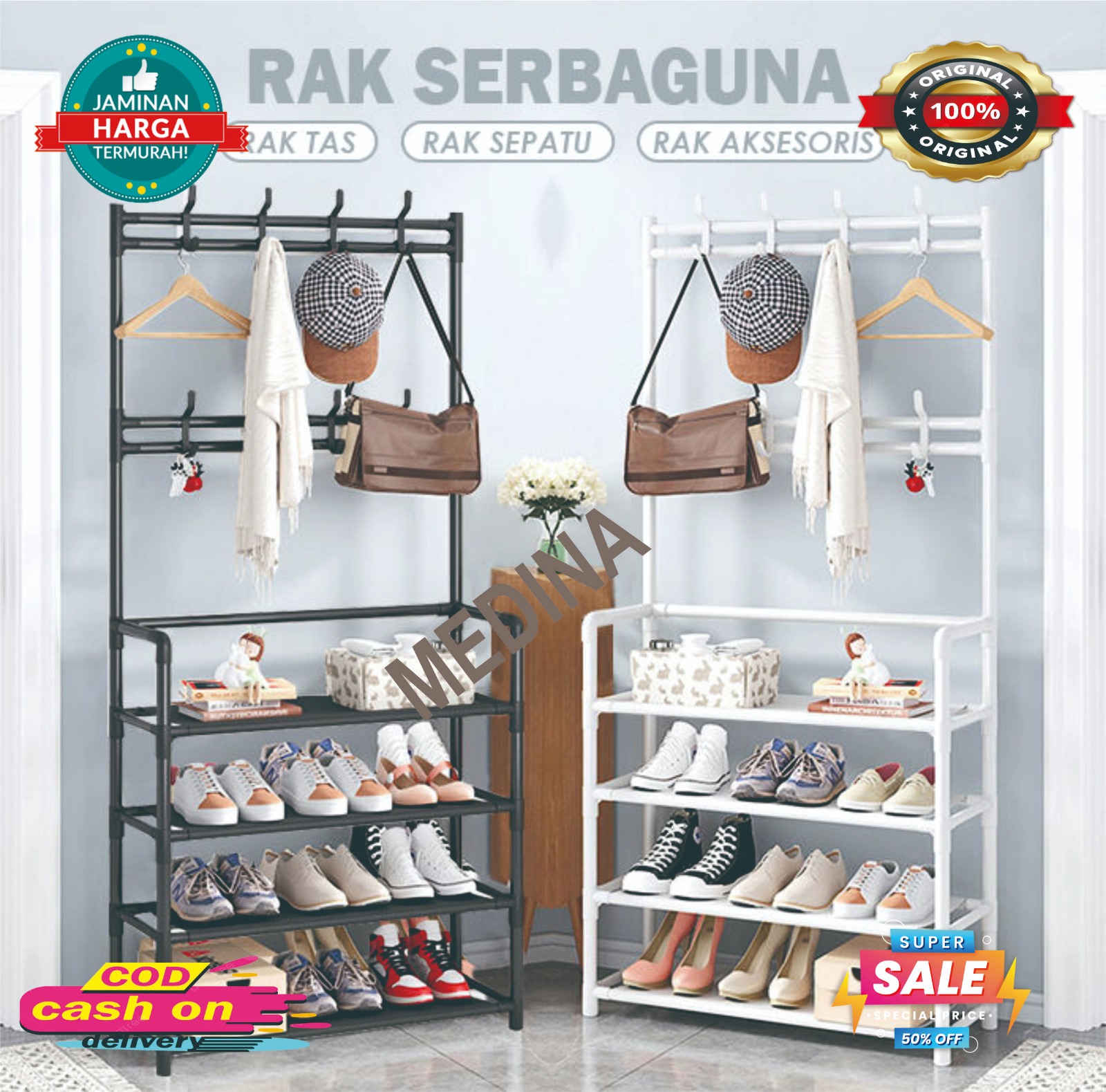 Clothes hanger shoe rack + hat multifunction Harga 53,999 rupiah*Gratis Ongkir