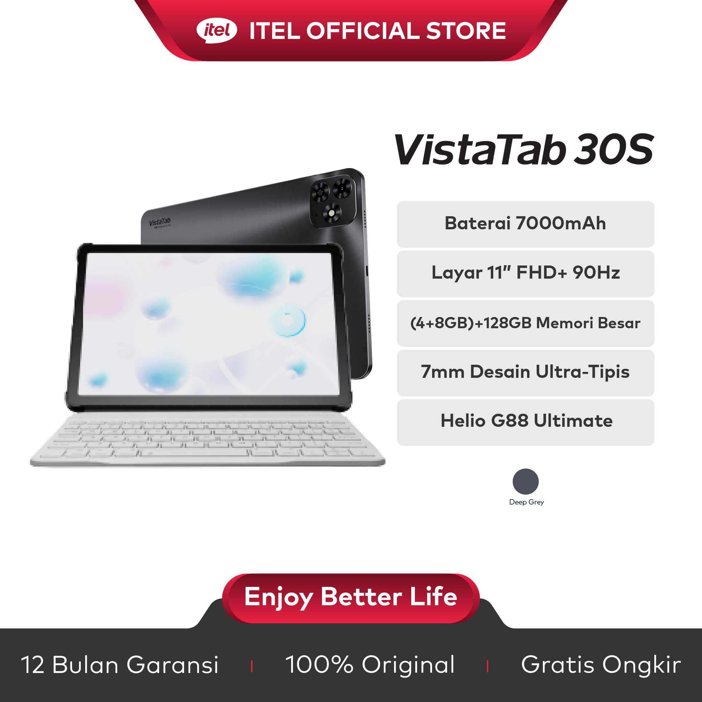 Official itel VistaTab 30S 4+128GB Tablet / Pad - Baterai 7000mAh | Super Tipis 7mm | Layar 11” FHD+| Helio G88 Harga  1,879,000 rupiah*Gratis Ongkir