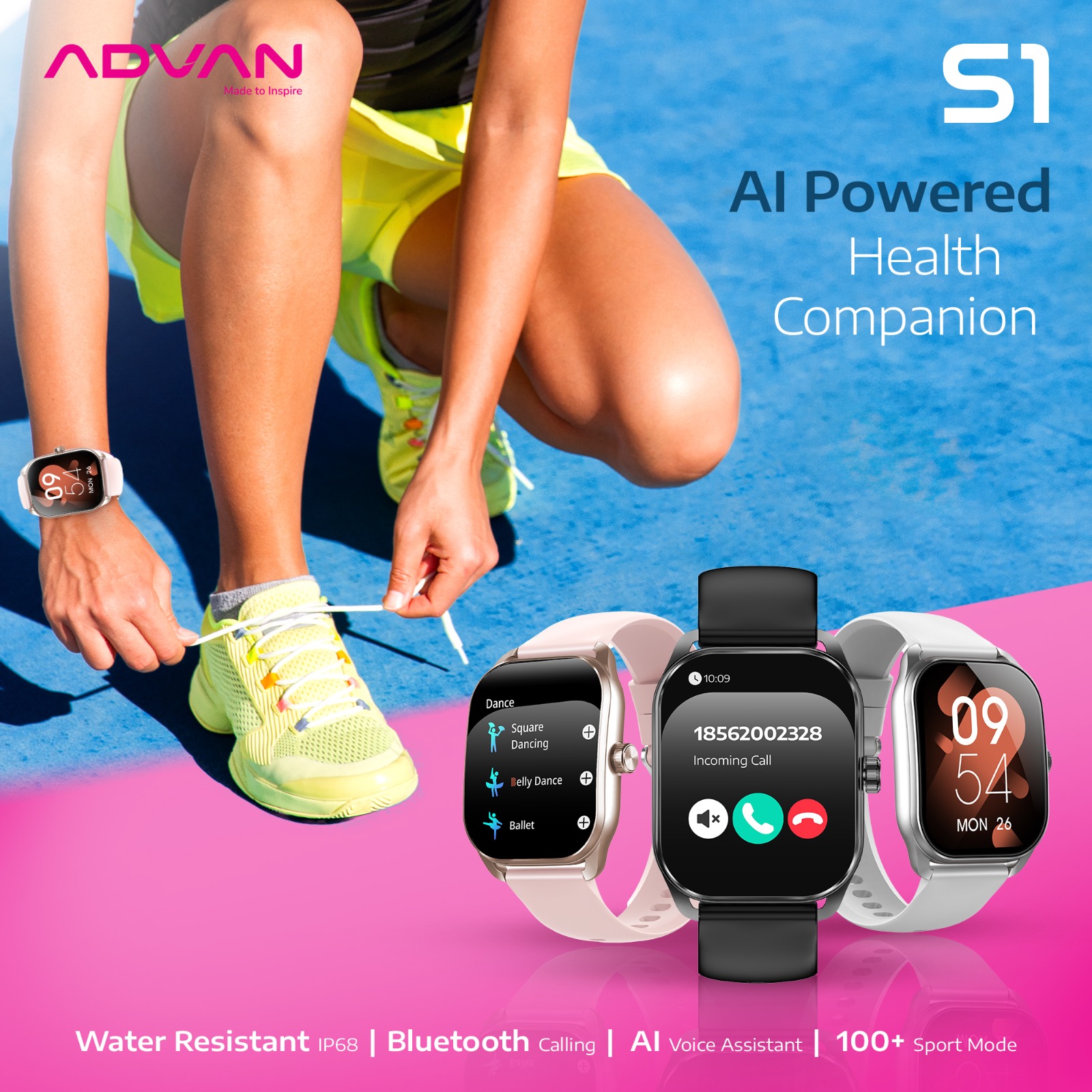Advan Smartwatch S1 Ai Voice Ips 2.01” Bluetooth Calls 100+ Sports Modes Long-Lasting Battery Harga 169,000 rupiah*Gratis Ongkir