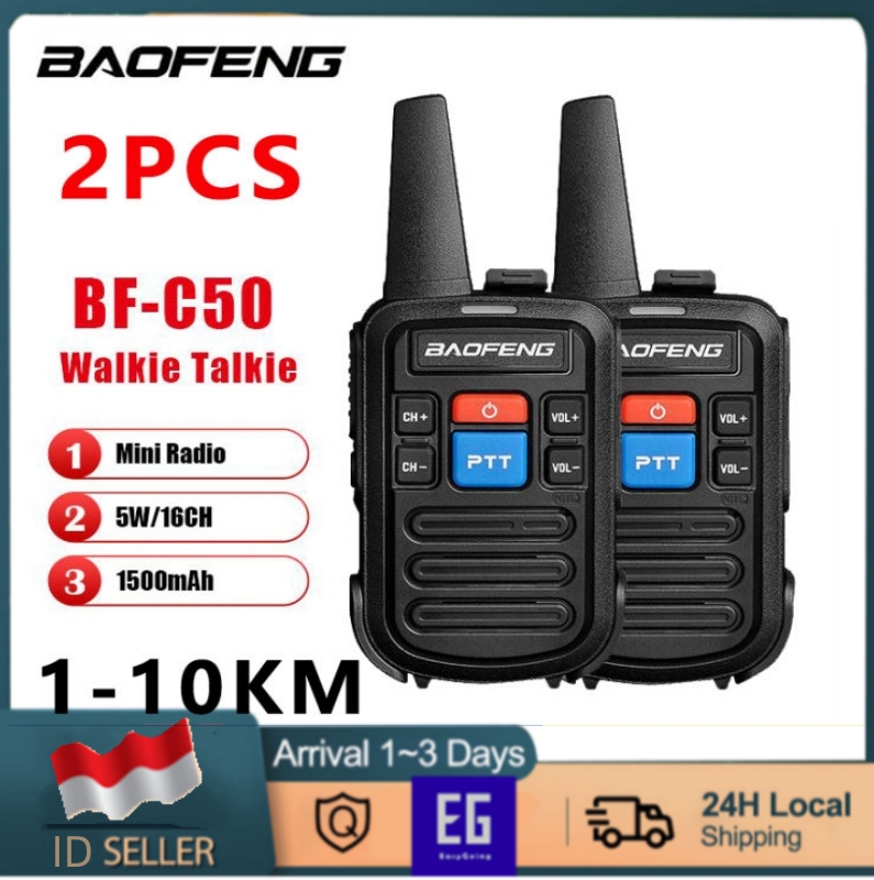 HT baofeng set 2 unit mini c50 talkie handy UHF 400-470mhz 16 channel battery 1500mAh HT boafeng long range walkie talkie Harga 230,000 rupiah*Gratis Ongkir
