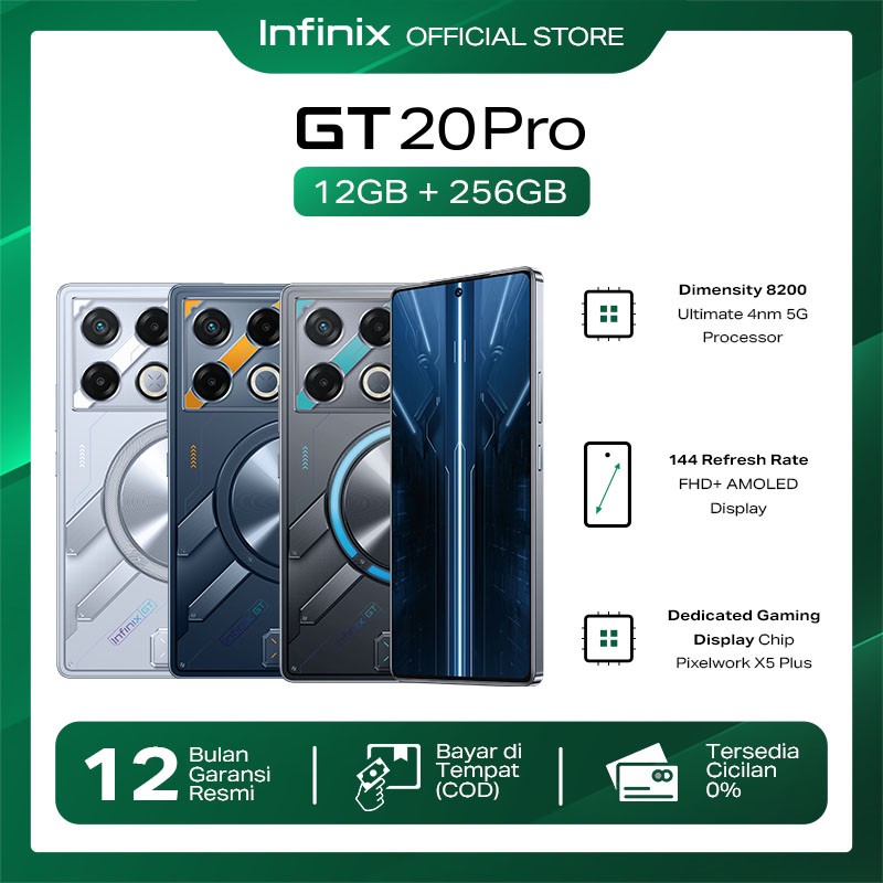 Infinix GT 20 Pro 5G 12/256GB - Up to 24GB Extended RAM - Dimensity 8200 Ultimate - 6.78" Amoled FHD+ 144Hz - 108MP - NFC Giá 4,499,000 Đồng*Miễn phí vận chuyển