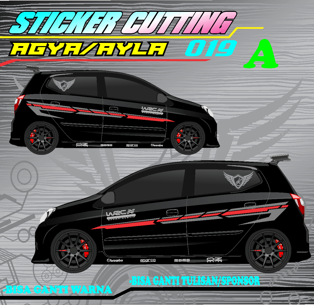 STRIPING VARIASI STICKER CUTTING MOTIF GRAFIS KEREN TERLARIS BODY SAMPING MOBIL AGYA AYLA -019 Harga 140,000 rupiah*Gratis Ongkir