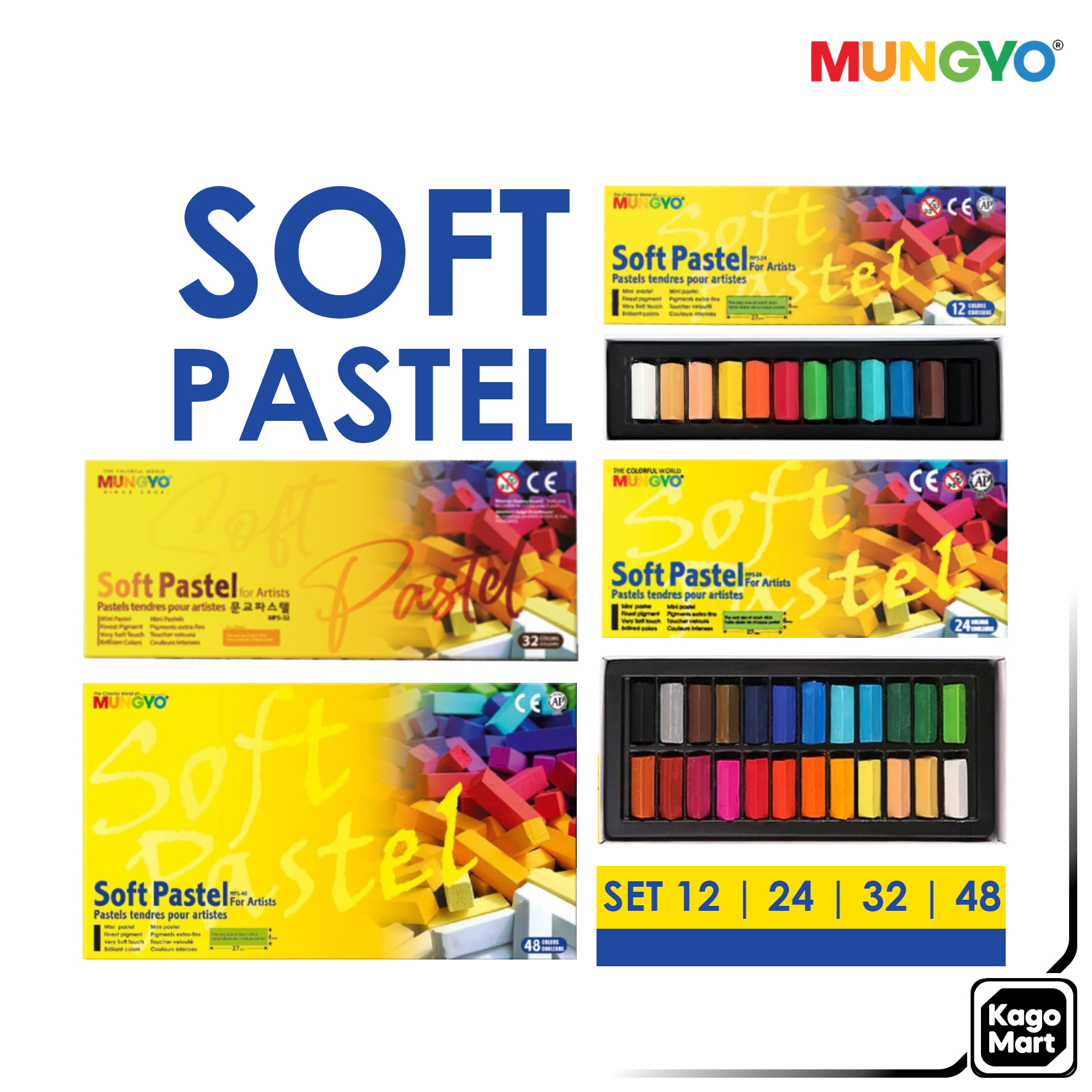 Mungyo Soft Pastel Square Half Stick Box Set Crayon Colored Crayons for Coloring