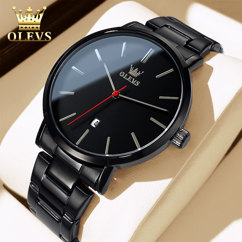 Olevs newest mens luxury stainless steel black men's watch waterproof men's watches
