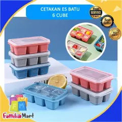 Ice Cube Mold Cetakan Es Batu Silikon 6 Cube Dengan Tutup ICE CUBE MAKER 6 GRID