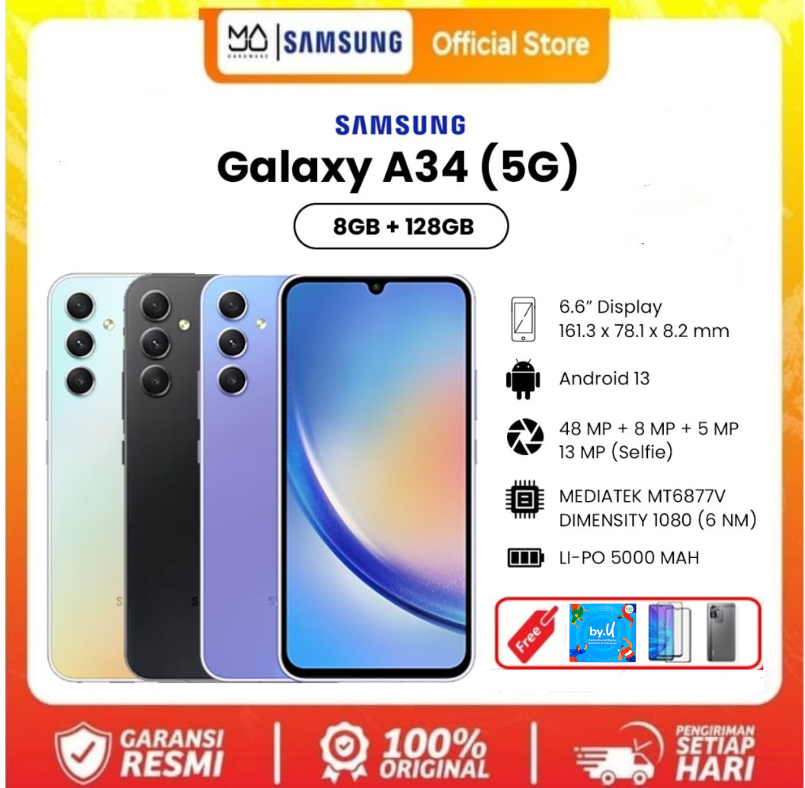 Samsung Galaxy A34 5g Ram 8/128 Gb & 8/256 Gb 48Mp Triple Rear Camera - Guaranteed Harga 2,950,000 rupiah*Gratis Ongkir