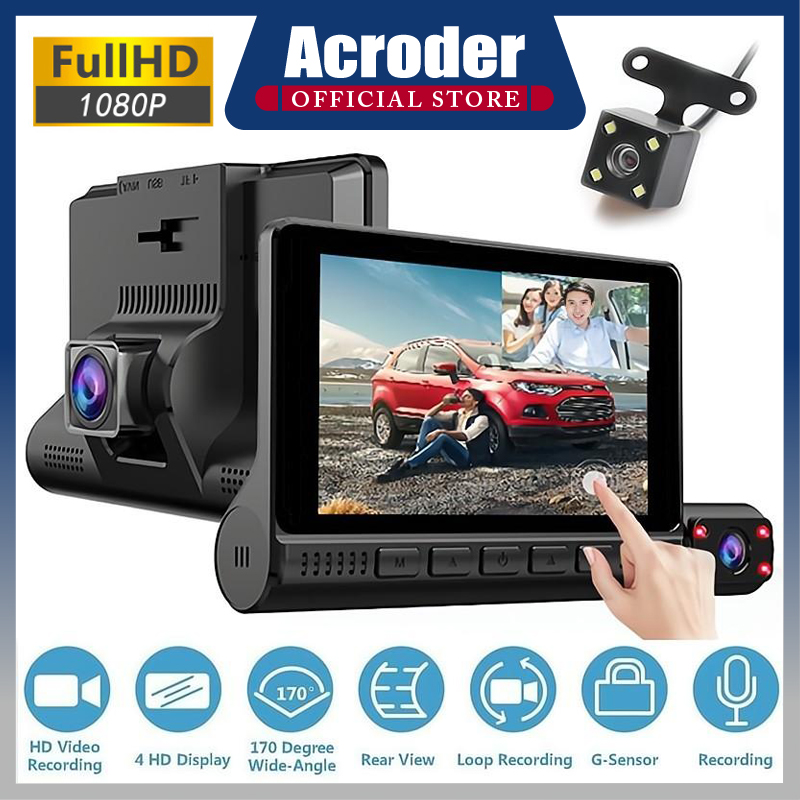 Acroder Dash Cam Mobil 1080p Night Vision 3 Lensa 4 "Ips Layar Sentuh Perekaman Lingkaran G-senor Harga 509,000 rupiah*Gratis Ongkir