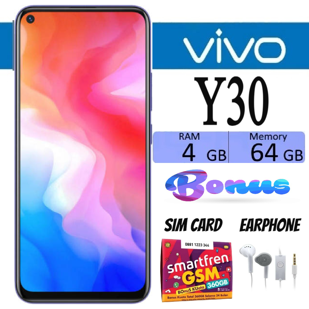 PROMO !!! VIVO Y30 RAM 6 GB ROM 128 GB Fullshte Like new - Free Sim Card Harga  1,390,000 Ringgit*Penghantaran Percuma