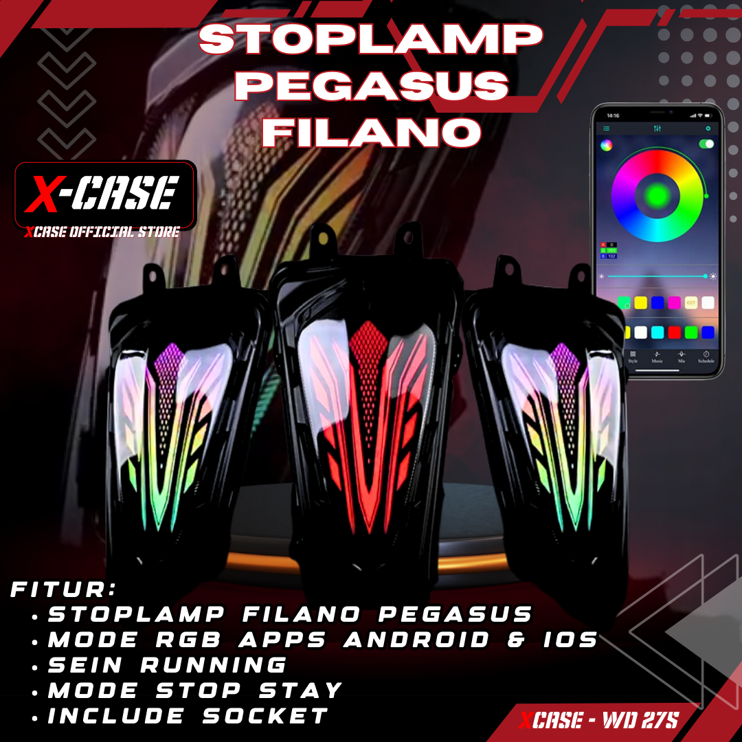 X-case stoplamp Grand filano connected Pegasus RGB 200 mode app Android iOS plug and play WD 275 Harga 503,000 rupiah*Gratis Ongkir