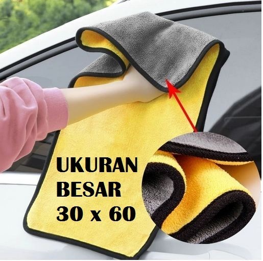 Microfiber Kain Lap 2 sisi Kuning Abu2 Besar 30x60 30 x 60 Wash Towel Harga 10,388 rupiah*Gratis Ongkir