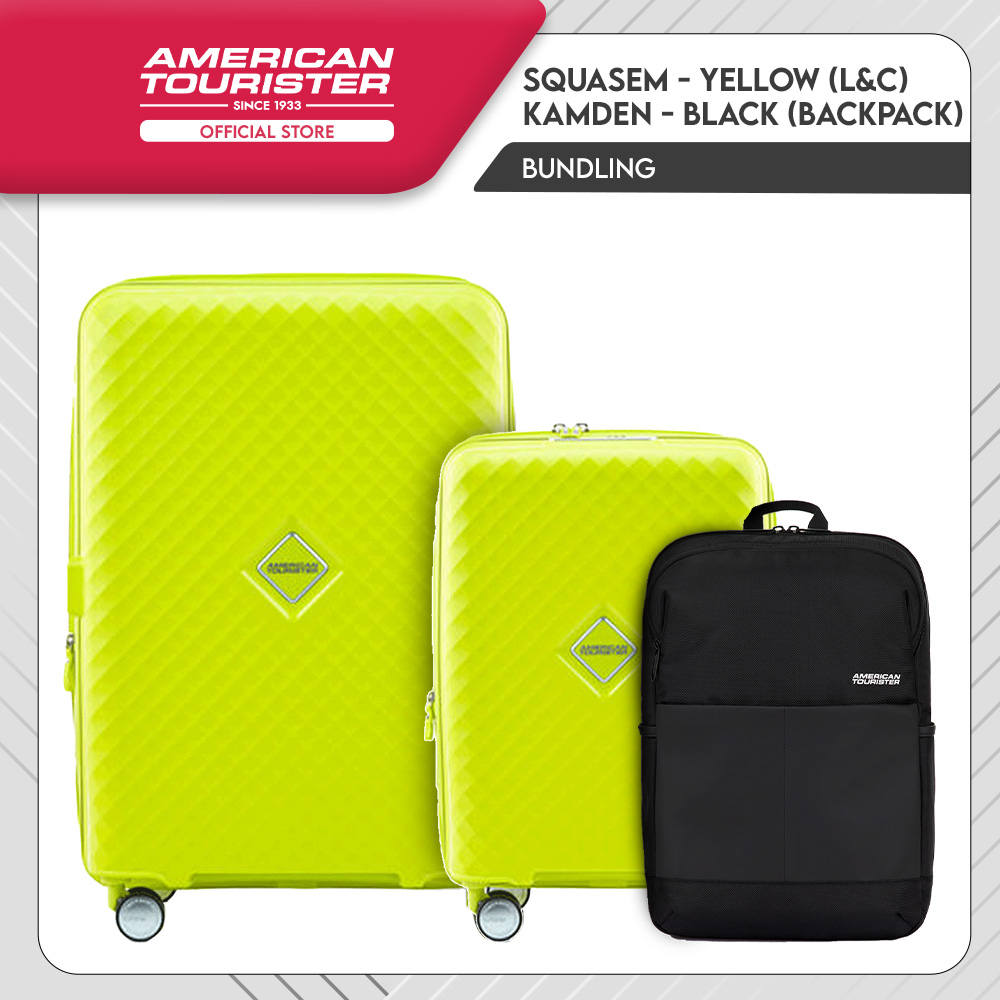 Lazada Indonesia - Bundle American Tourister Squasem Cabin, Large Neon Yellow+ Kamden Backpack
