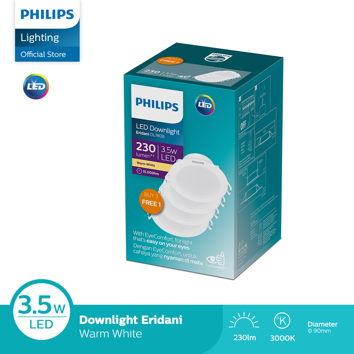 Philips Lampu Panel Downlight Eridani DL190B LED3 D80 3.5W 830 WH Multipack Harga  116,130 rupiah*Gratis Ongkir